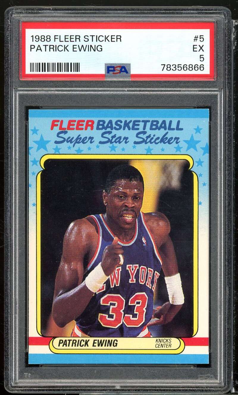 Patrick Ewing Card 1988-89 Fleer Sticker #5 PSA 5 Image 1