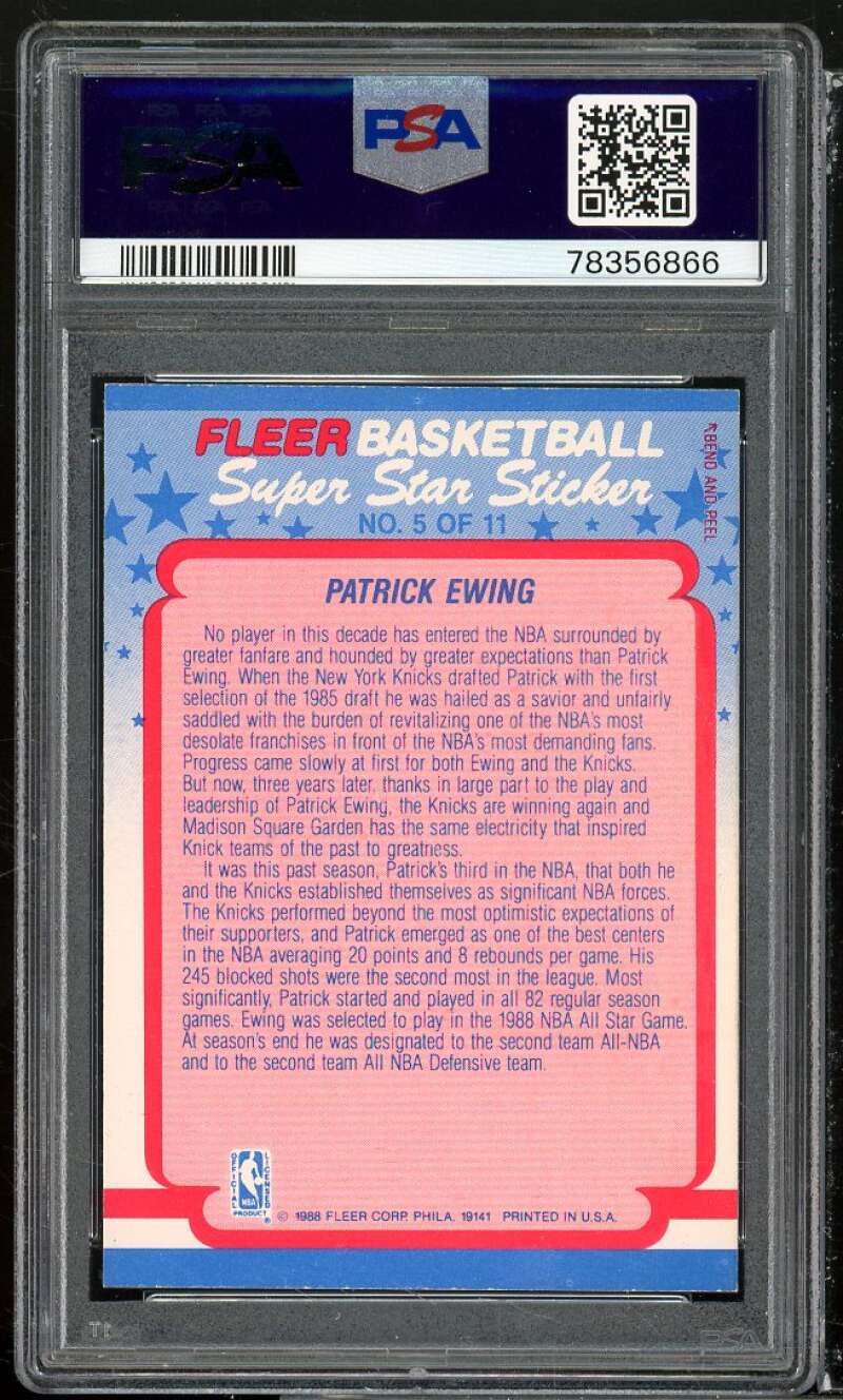 Patrick Ewing Card 1988-89 Fleer Sticker #5 PSA 5 Image 2