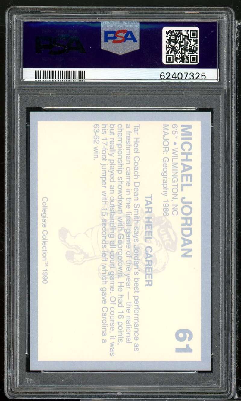 Michael Jordan Card 1990-91 North Carolina Collegiate Collection #61 PSA 9 Image 2