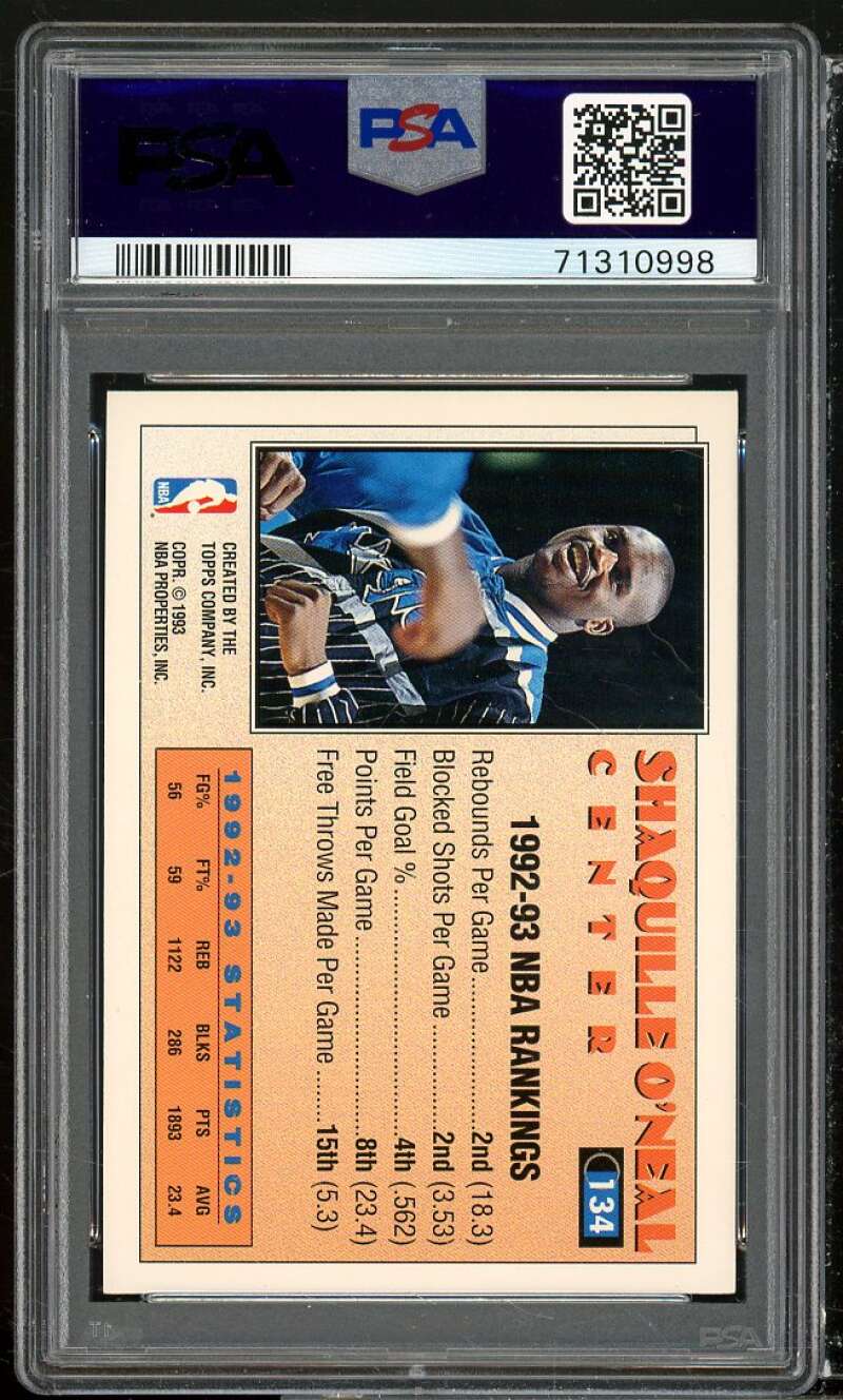 Shaquille O'Neal Card 1993-94 Topps #134 PSA 6 Image 2