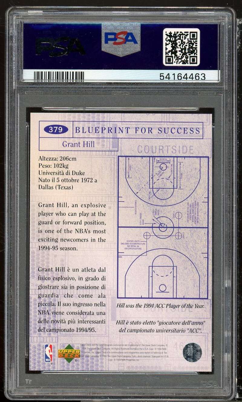 Grant Hill Rookie Card 1994-95 Collector's Choice Spanish #379 PSA 9 Image 2