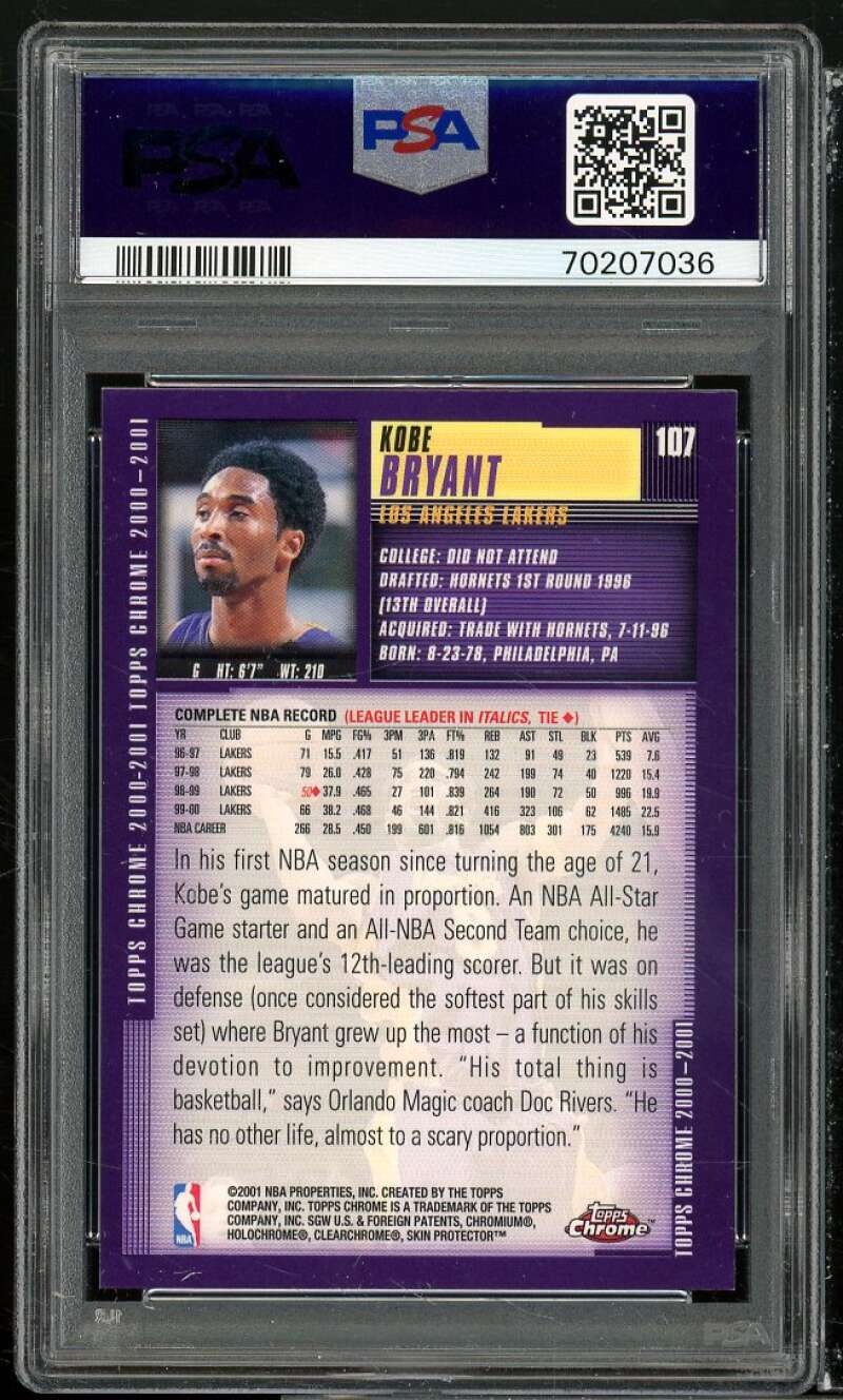 Kobe Bryant Card 2000-01 Topps Chrome #107 PSA 9 Image 2