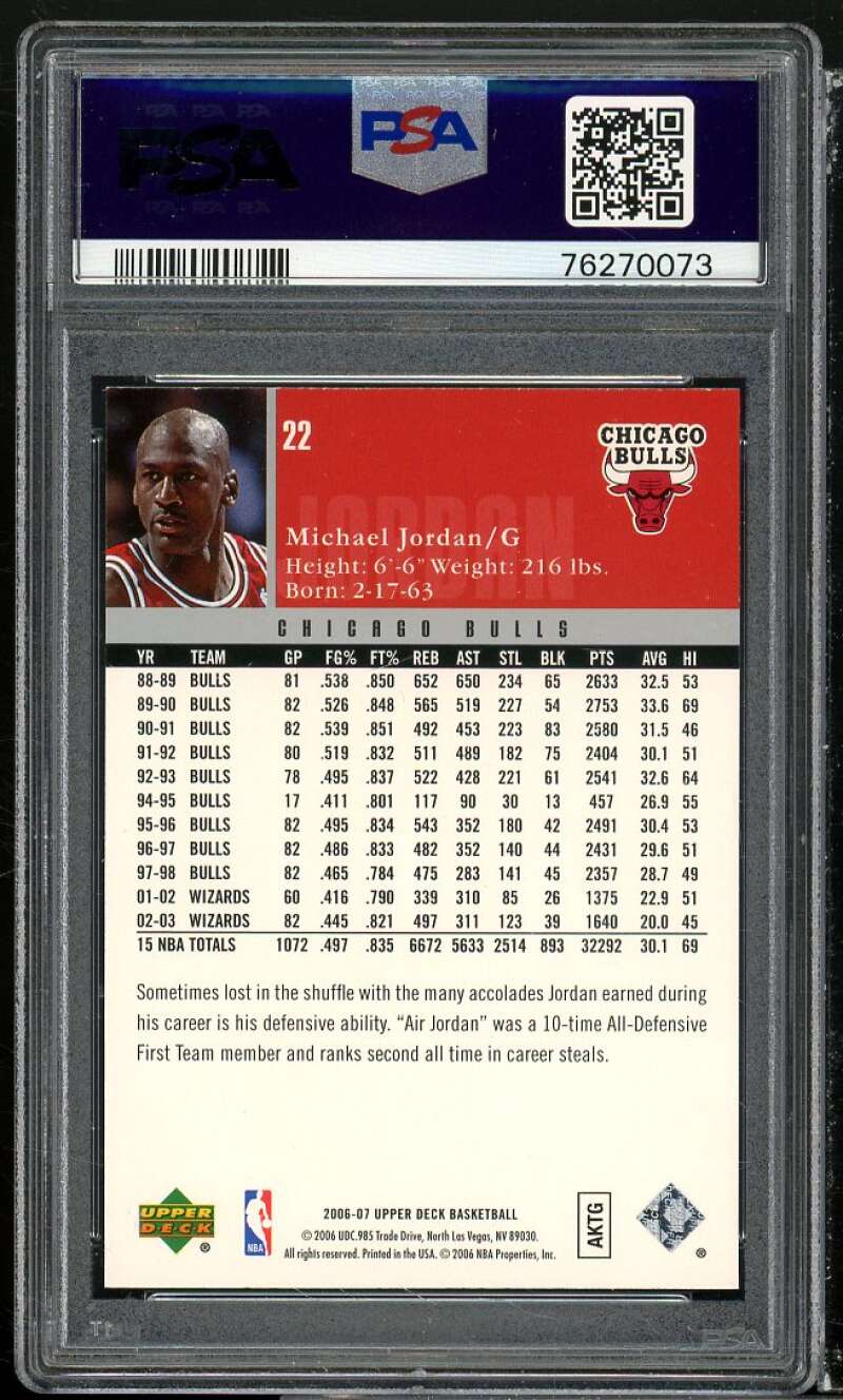 Michael Jordan Card 2006-07 Upper Deck #22 PSA 9 Image 2