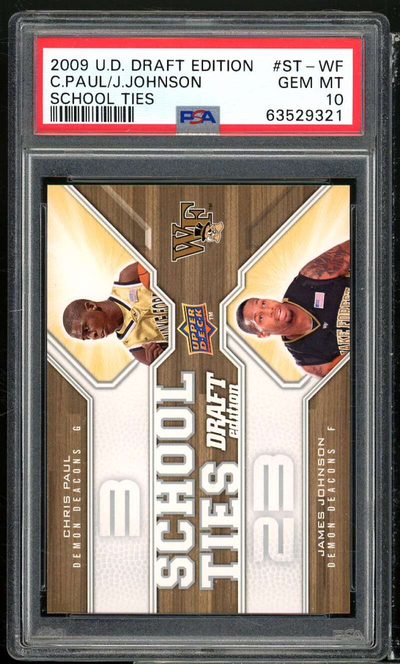 James Johnson/ Chris Paul Card 2009 U.D. Draft Edition School Ties #st-wf PSA 10 Image 1