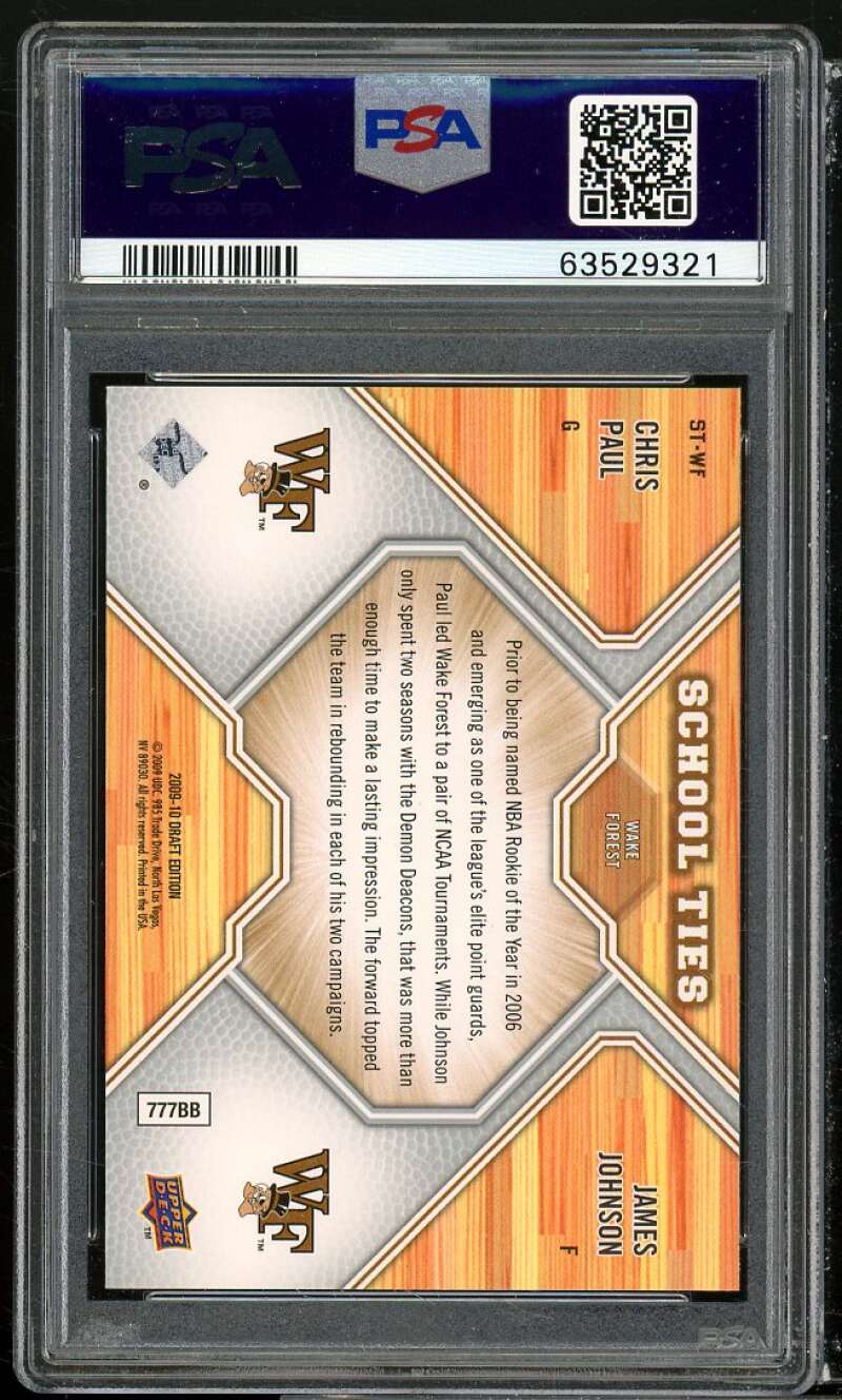 James Johnson/ Chris Paul Card 2009 U.D. Draft Edition School Ties #st-wf PSA 10 Image 2