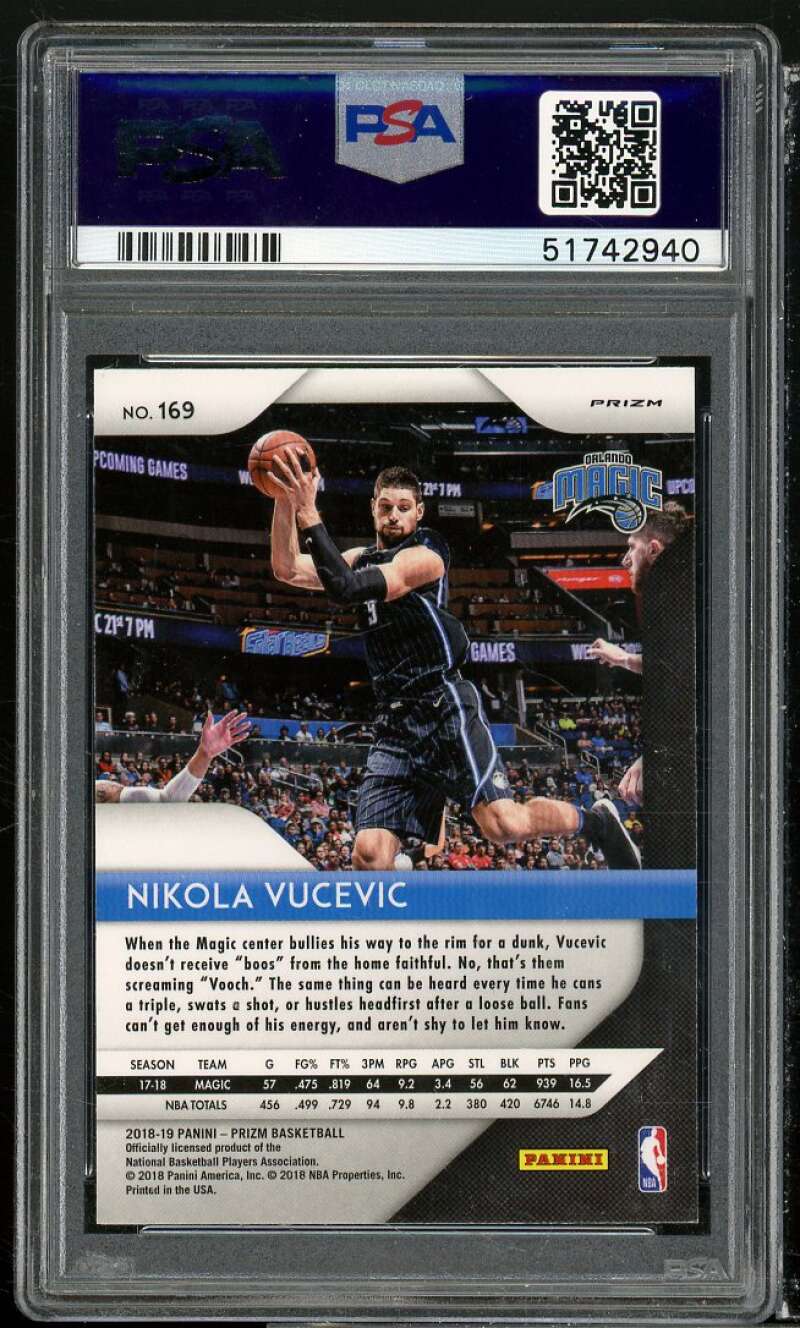 Nikola Vucevic Card 2018-19 Panini Prizm Green Prizm #169 PSA 10 Image 2