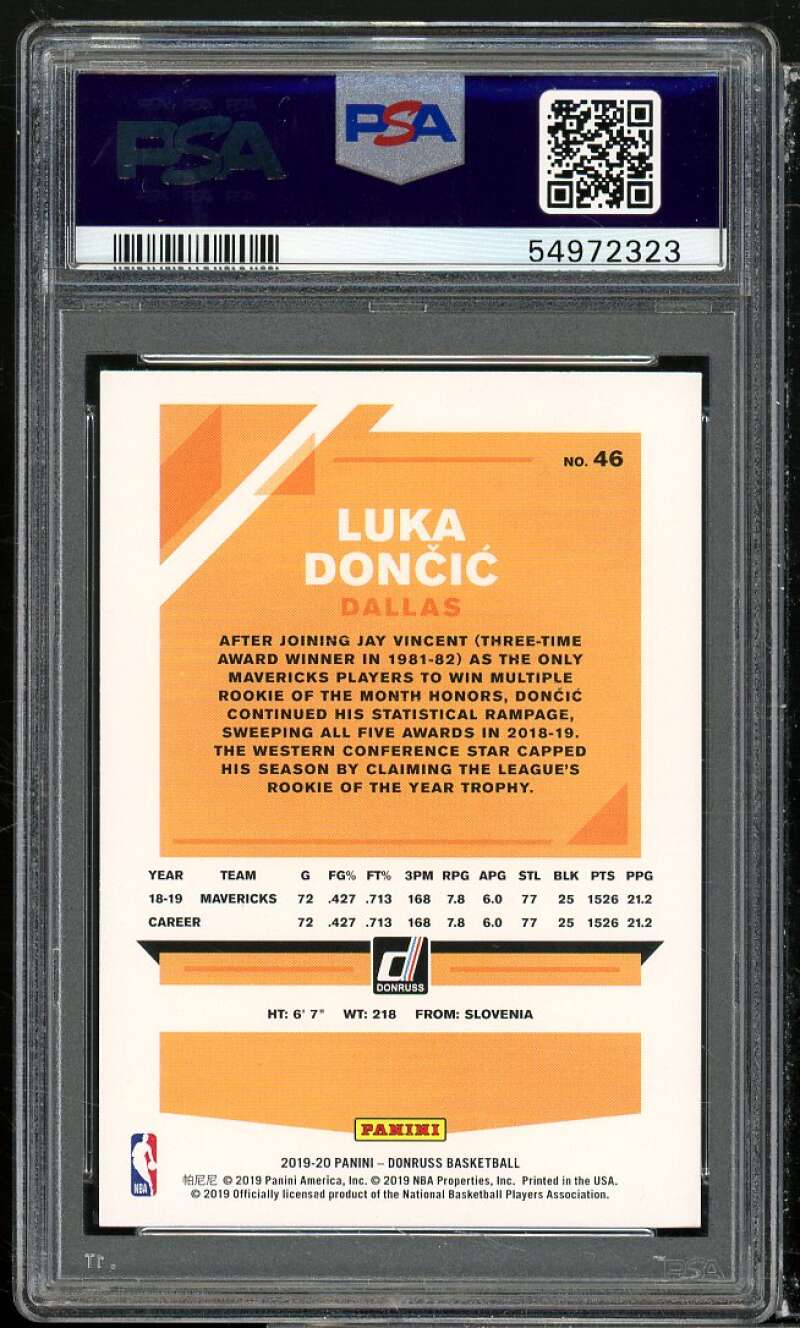 Luka Doncic Card 2019-20 Panini Donruss #46 PSA 9 Image 2