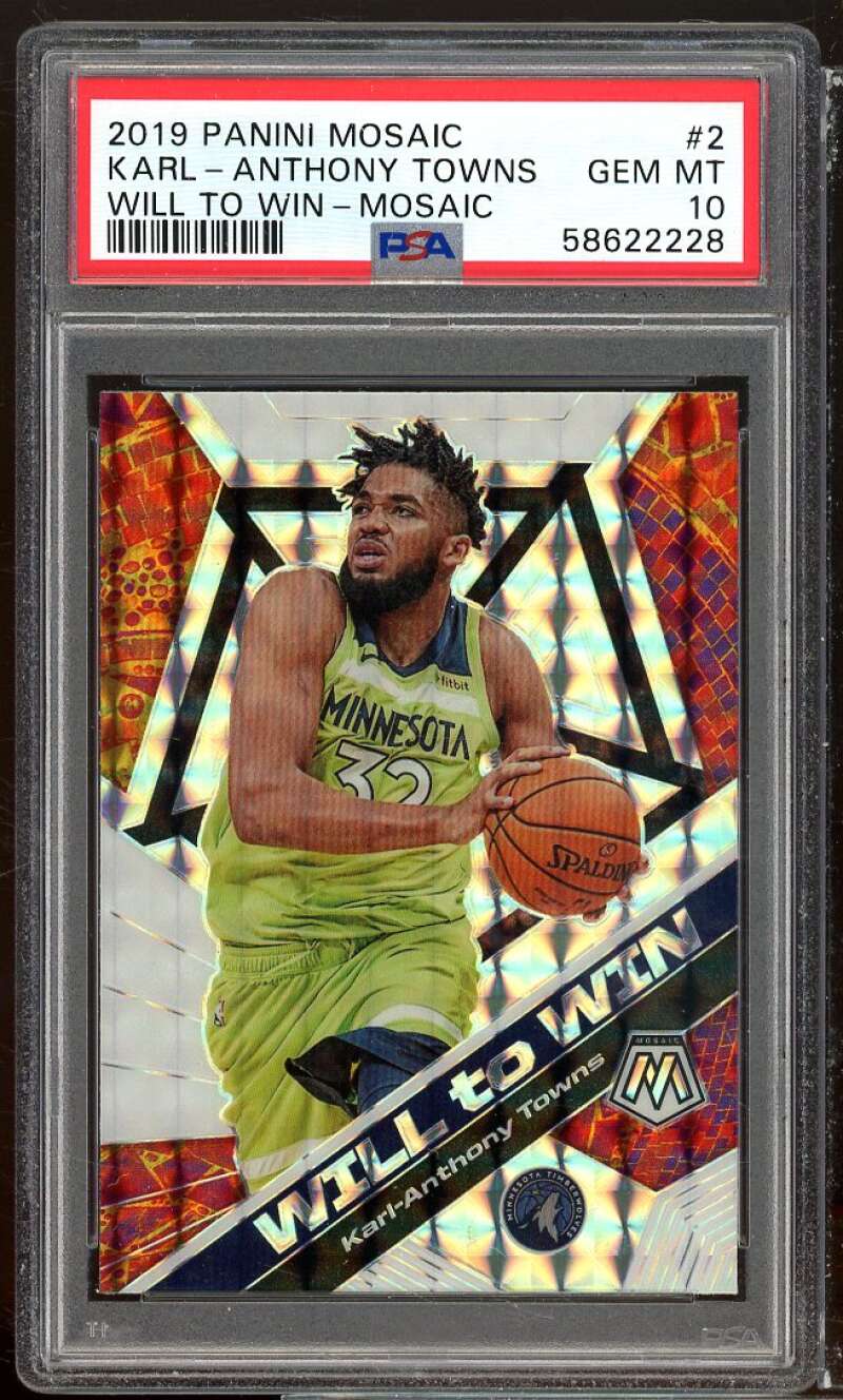 Karl-Anthony Towns Card 2019-20 Panini Mosaic Will To Win Mosaic #2 PSA 10 Image 1