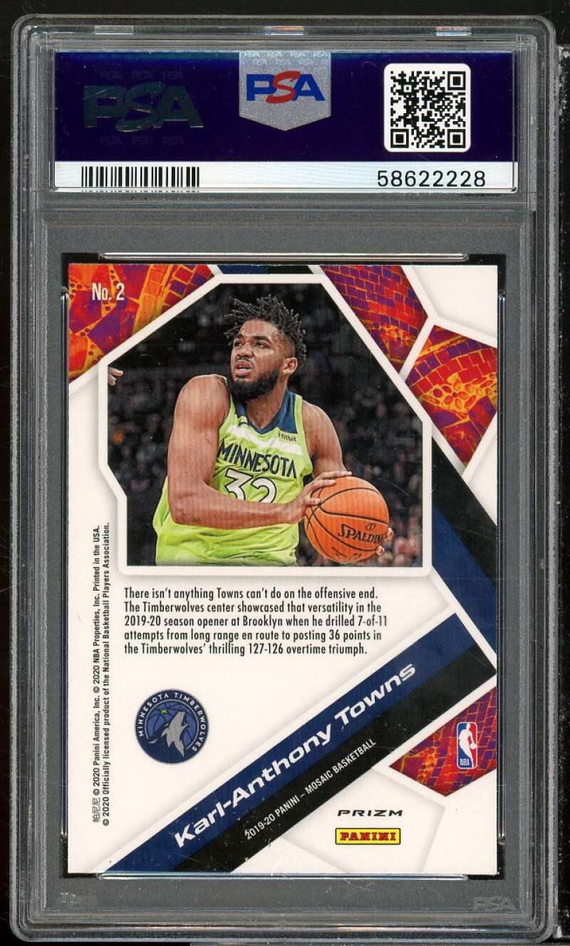 Karl-Anthony Towns Card 2019-20 Panini Mosaic Will To Win Mosaic #2 PSA 10 Image 2