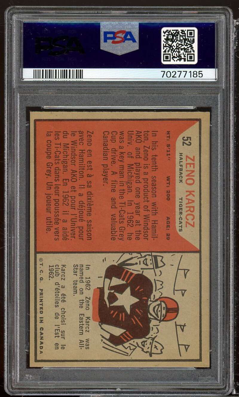 Zeno Karcz Card 1965 Topps CFL #52 PSA 7.5 Image 2