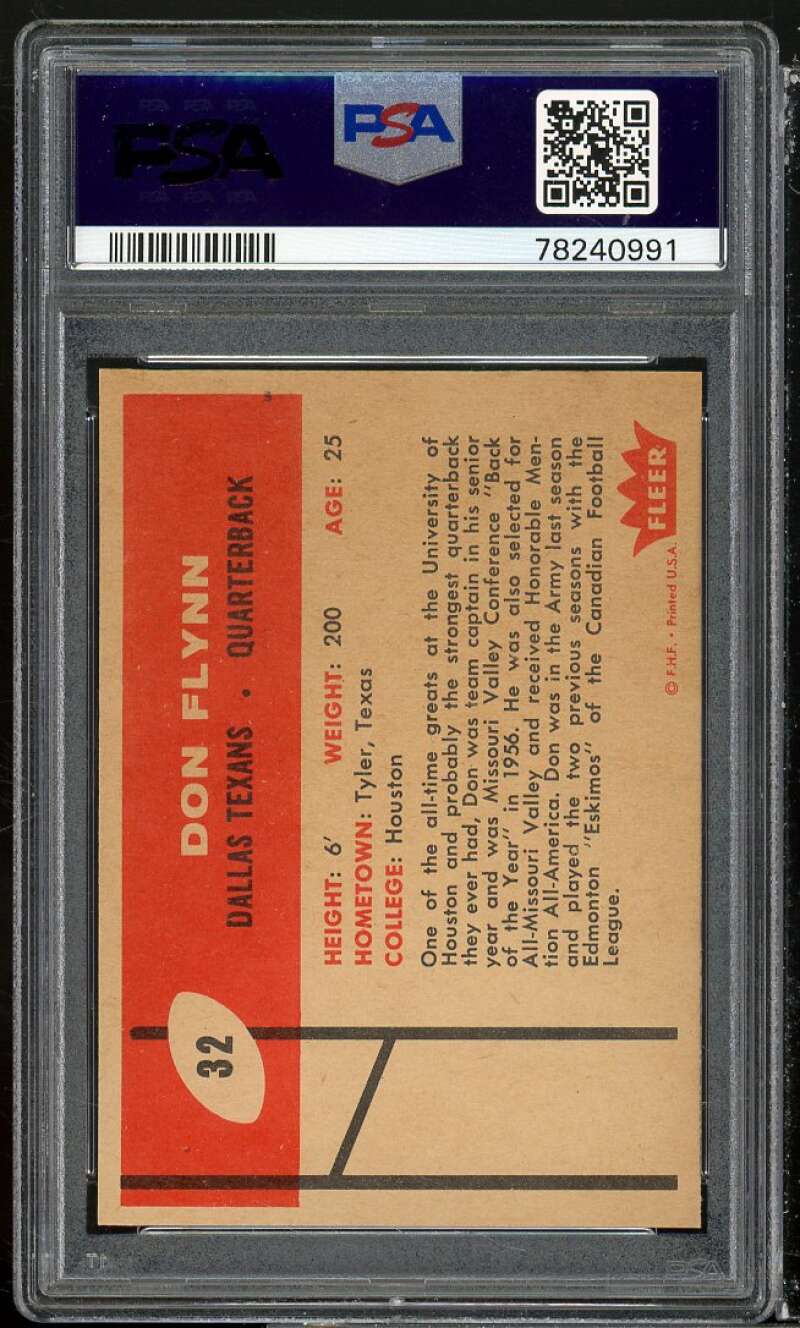 Don Flynn Card 1960 Fleer #32 PSA 6 Image 2