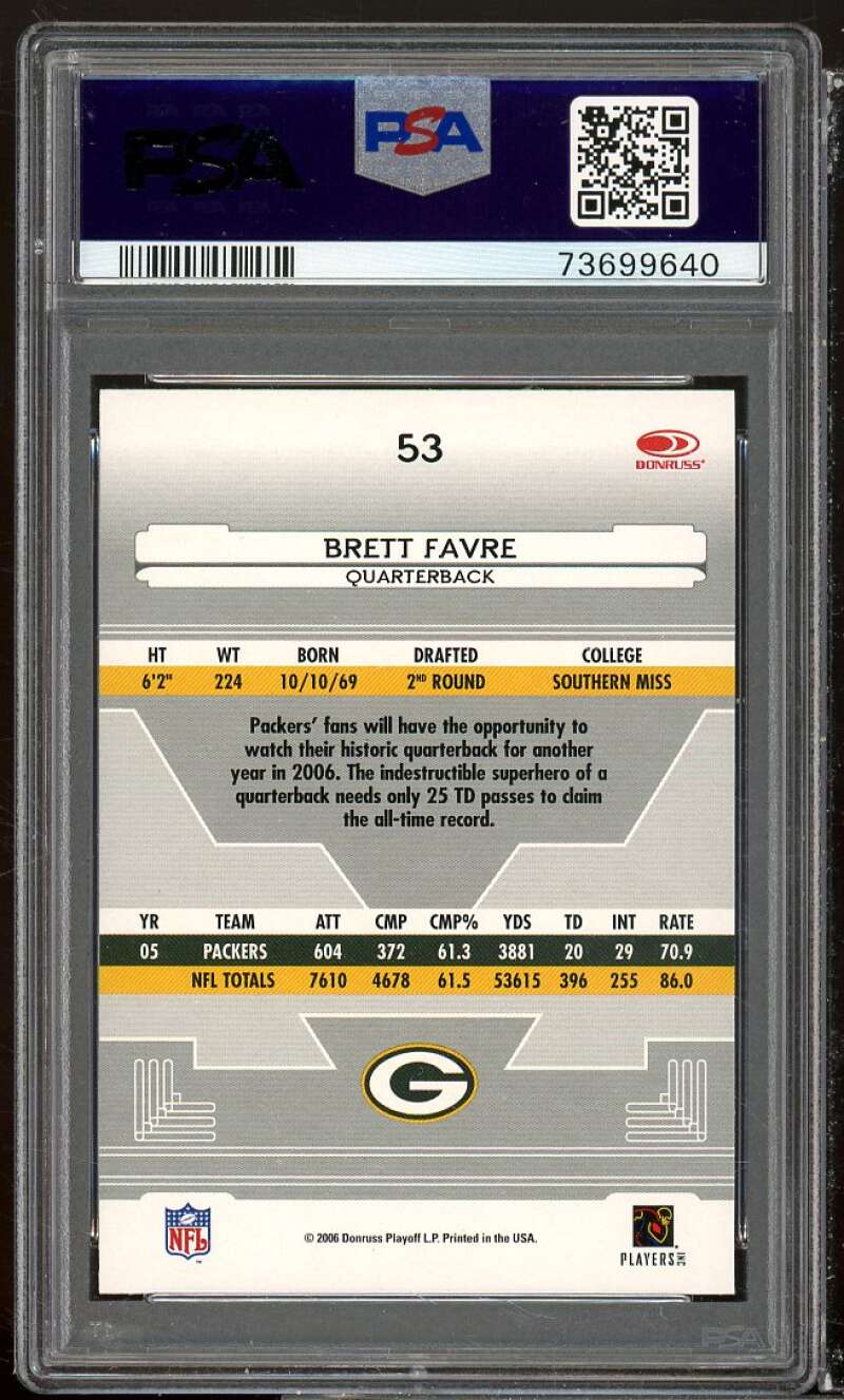 Brett Favre Card 2006 Leaf Certified Materials #53 PSA 10 Image 2