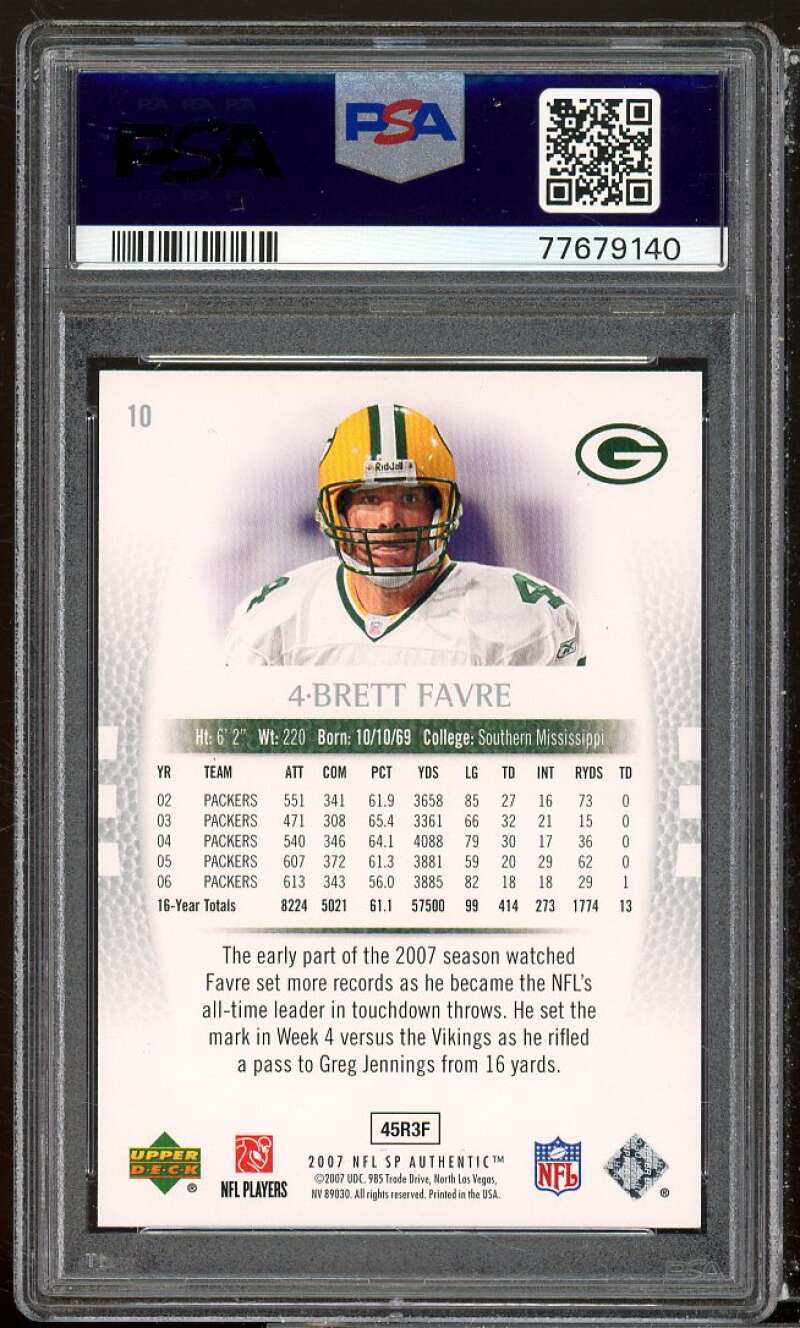 Brett Favre Card 2007 SP Authentic #10 PSA 10 Image 2