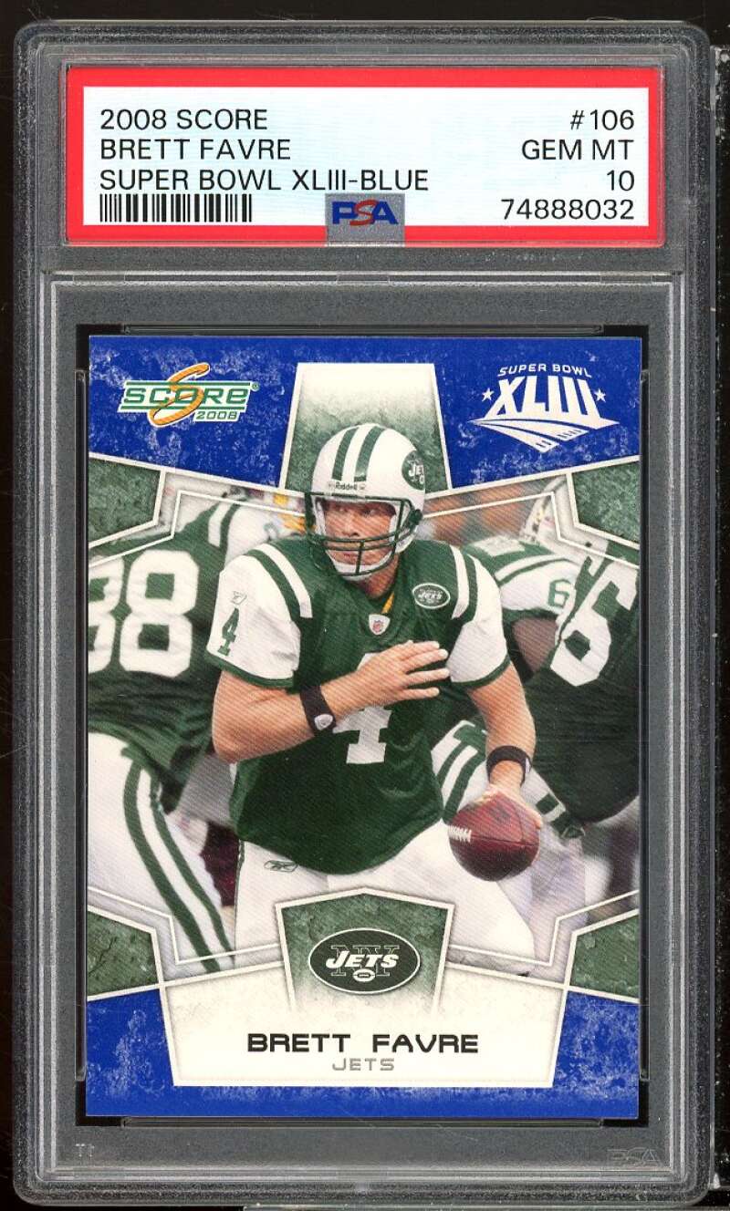 Brett Favre Card 2008 Score Super Bowl XLIII Blue #106 PSA 10 Image 1