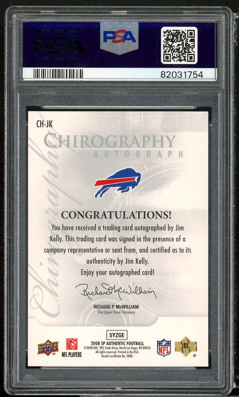 Jim Kelly Card 2008 SP Authentic Chirography #ch-jk (pop 1) PSA 9 Image 2