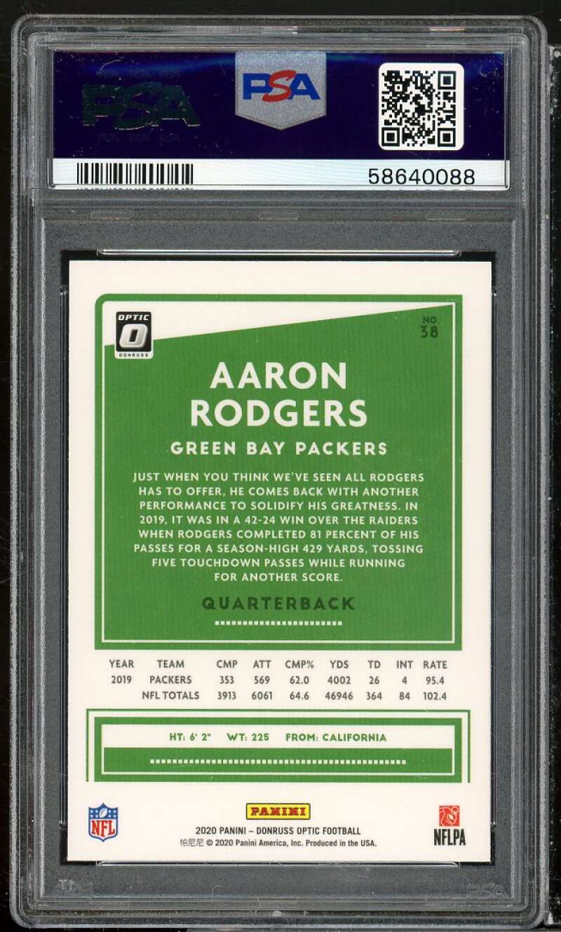 Aaron Rodgers Card 2020 Panini Donruss Optic #38 PSA 9 Image 2