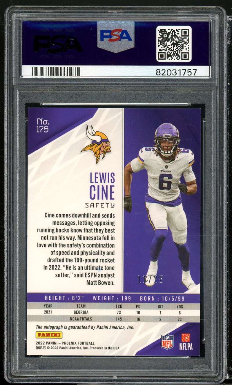 Lewis Cine Rookie Card 2022 Phoenix Autograph Blue #175 PSA 9 Image 2