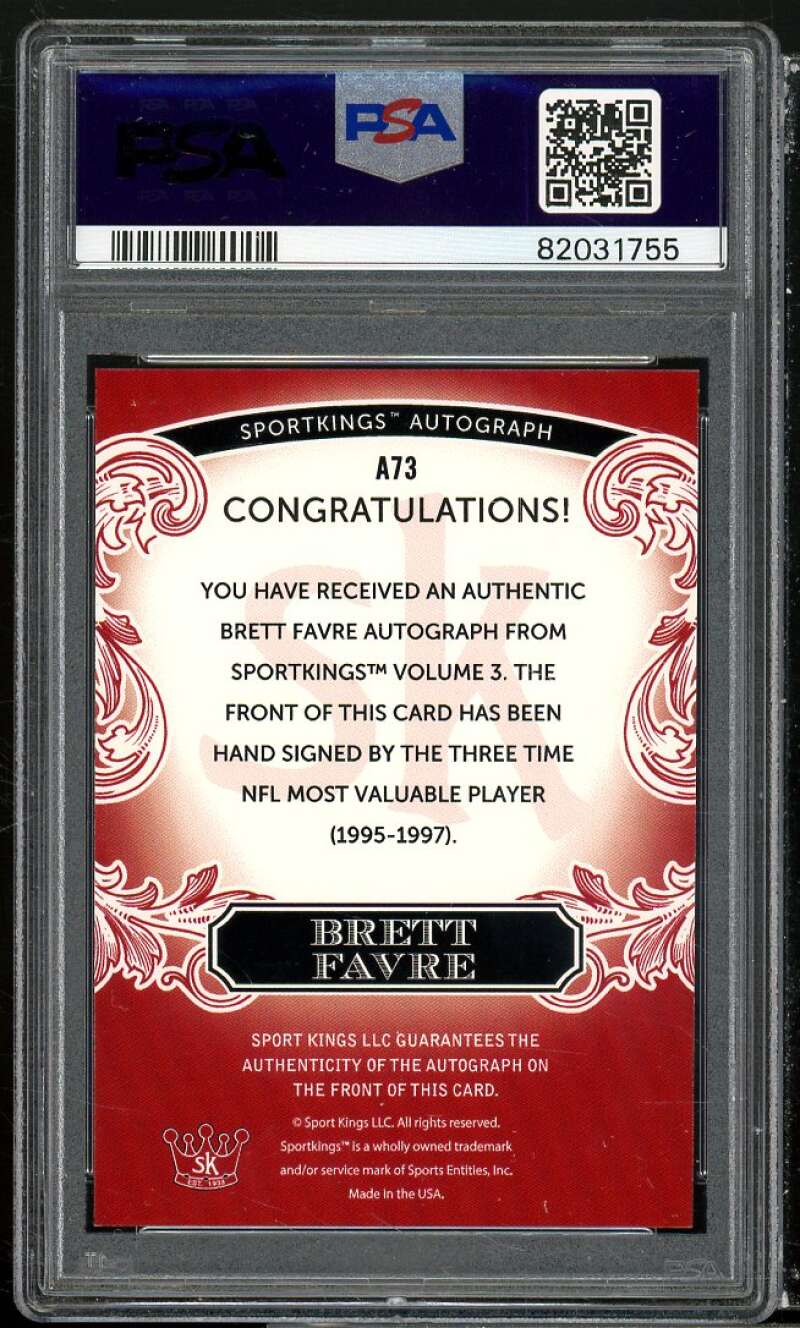 Brett Favre Card 2022 Sportkings Vol 3 Autographs Red #a73 (pop 1) PSA 10 Image 2