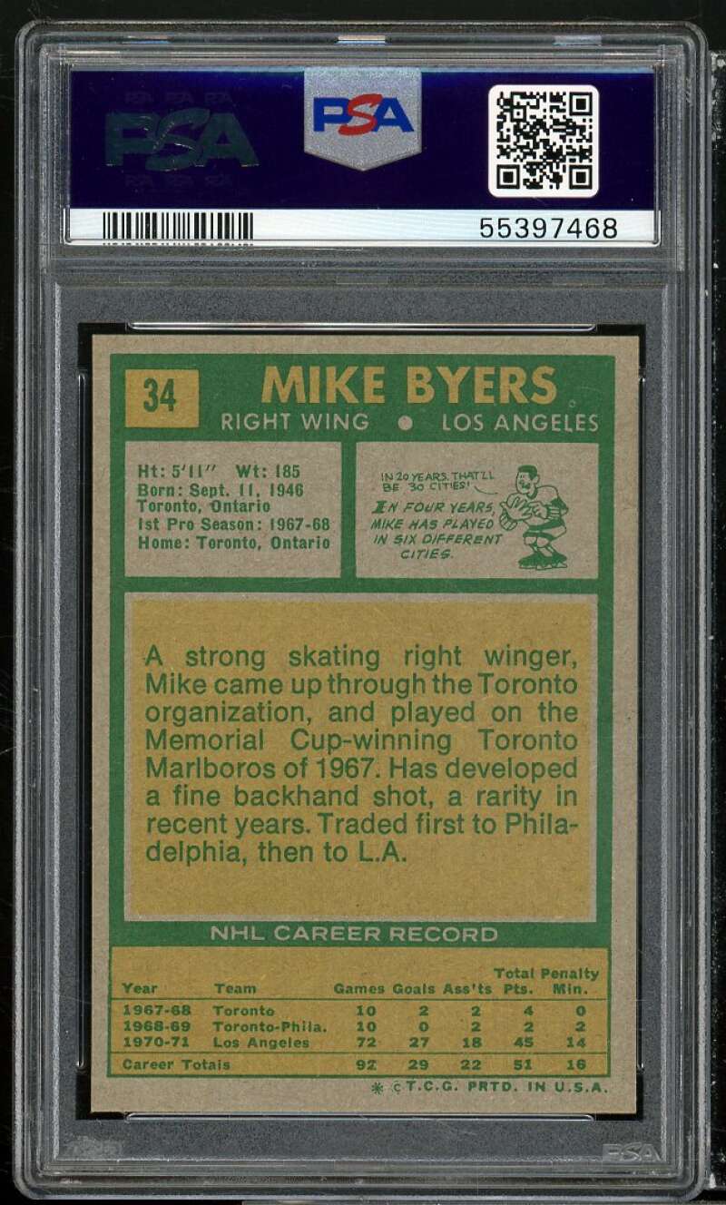 Mike Byers Card 1971-72 Topps #34 PSA 8 Image 2