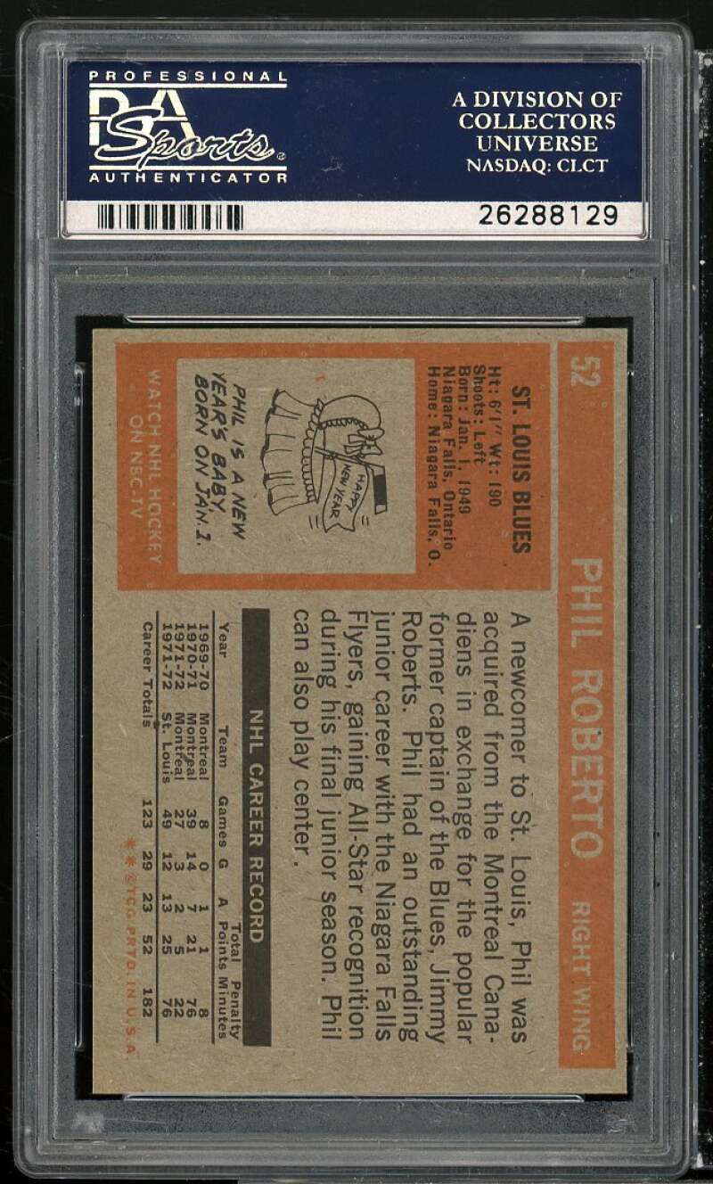 Phil Roberto Card 1972-73 Topps #52 PSA 9 Image 2