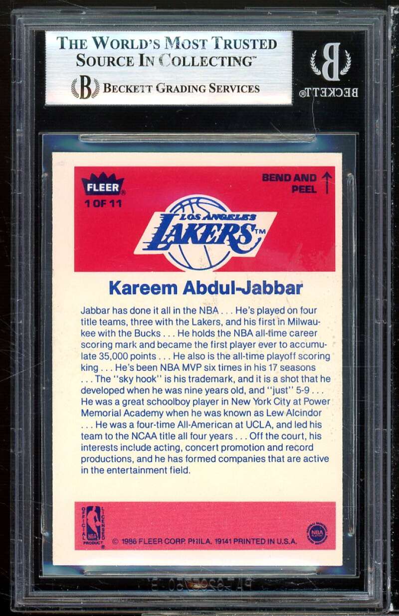 Kareem Abdul-Jabbar Card 1986-87 Fleer Stickers #1 BGS 6 (7 8 8 5) Image 2