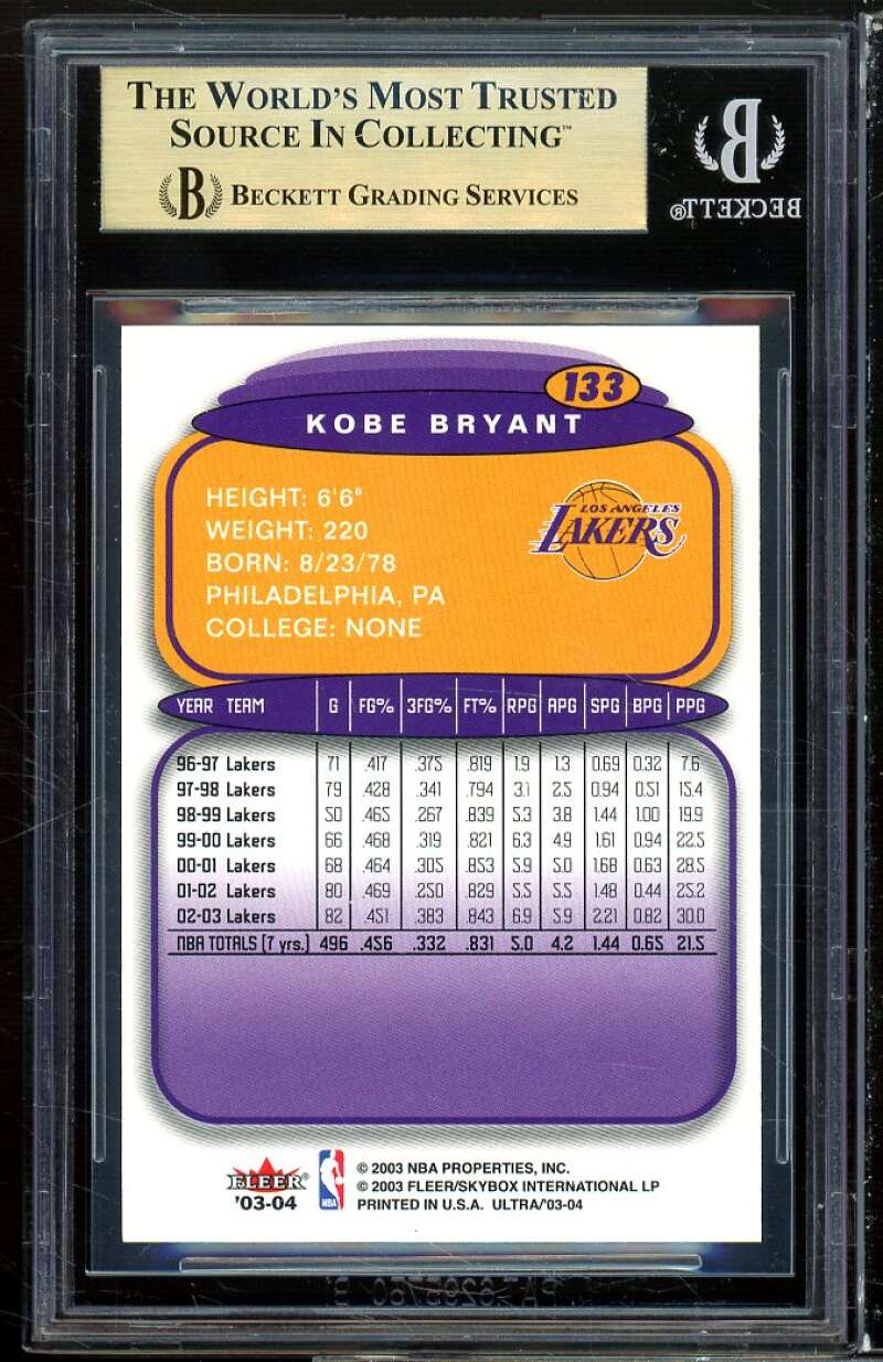 Kobe Bryant Card 2003-04 Ultra #133 (pop 1) BGS 9.5 Image 2