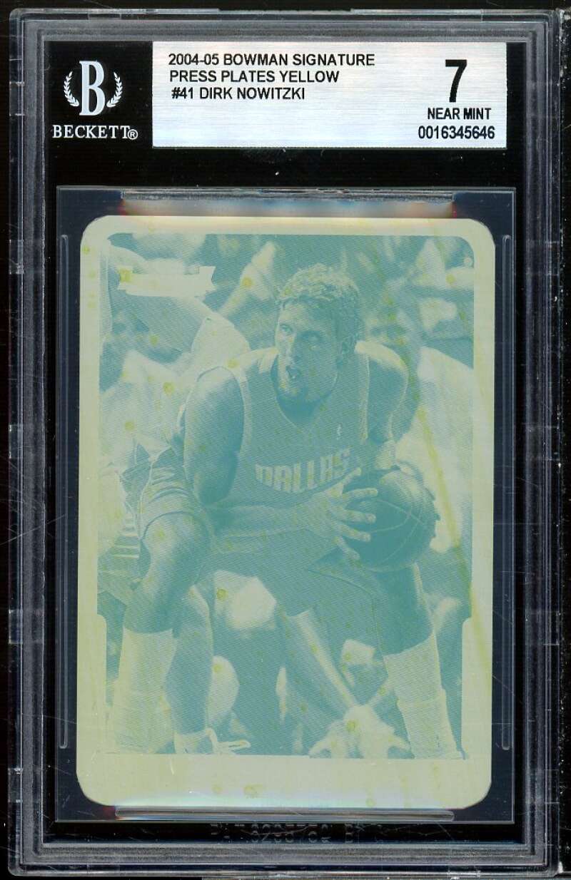 Dirk Nowitzki Card 2004-05 Bowman Signature Press Plates Yellow (1 of 1) BGS 7 Image 1