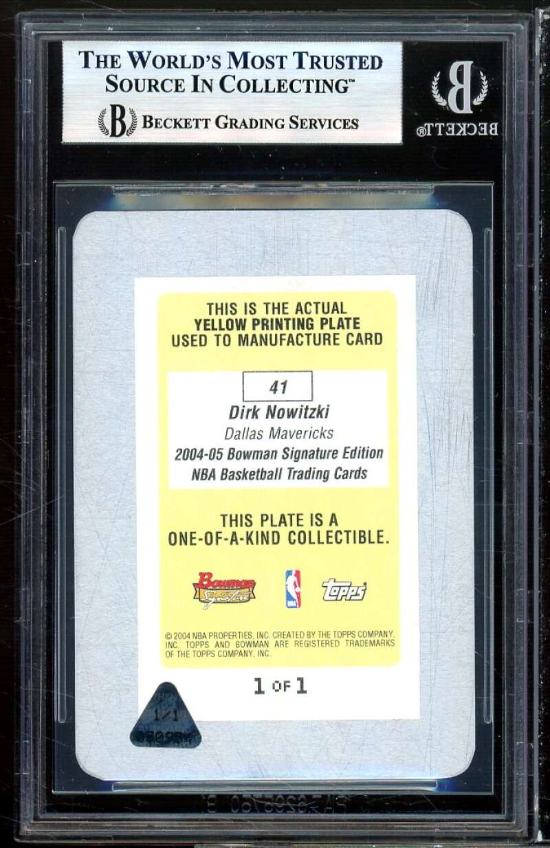 Dirk Nowitzki Card 2004-05 Bowman Signature Press Plates Yellow (1 of 1) BGS 7 Image 2