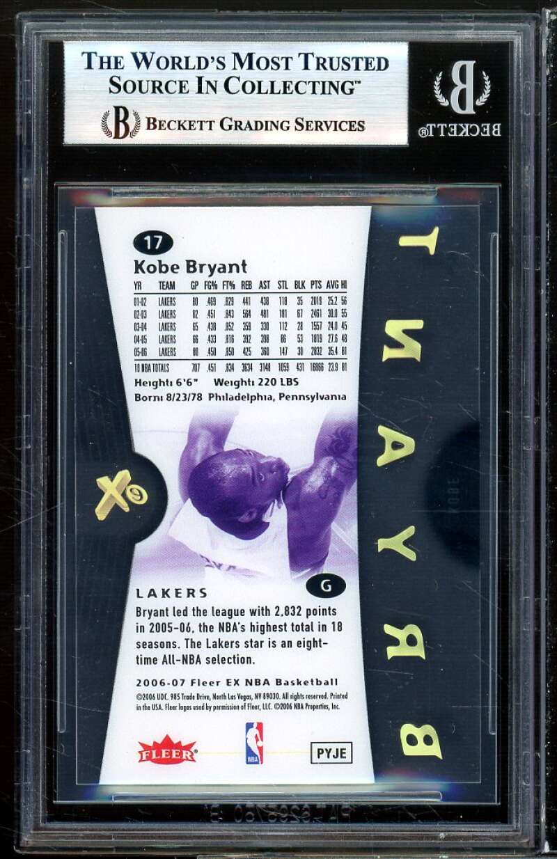 Kobe Bryant Card 2006-07 E-X #17 BGS 9 (9.5 9.5 9.5 8) Image 2