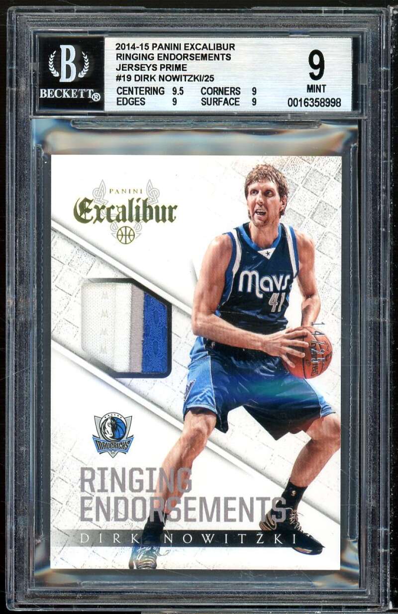 Dirk Nowitzki 2015-16 Excalibur Ringing Endorsements Jerseys Prime #19 BGS 9 Image 1