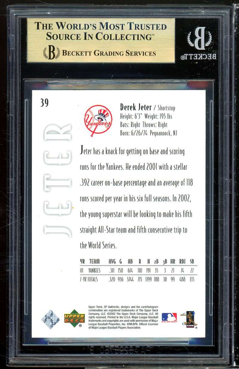 Derek Jeter Card 2002 SP Authentic #39 (pop 4) BGS 9.5 Image 2