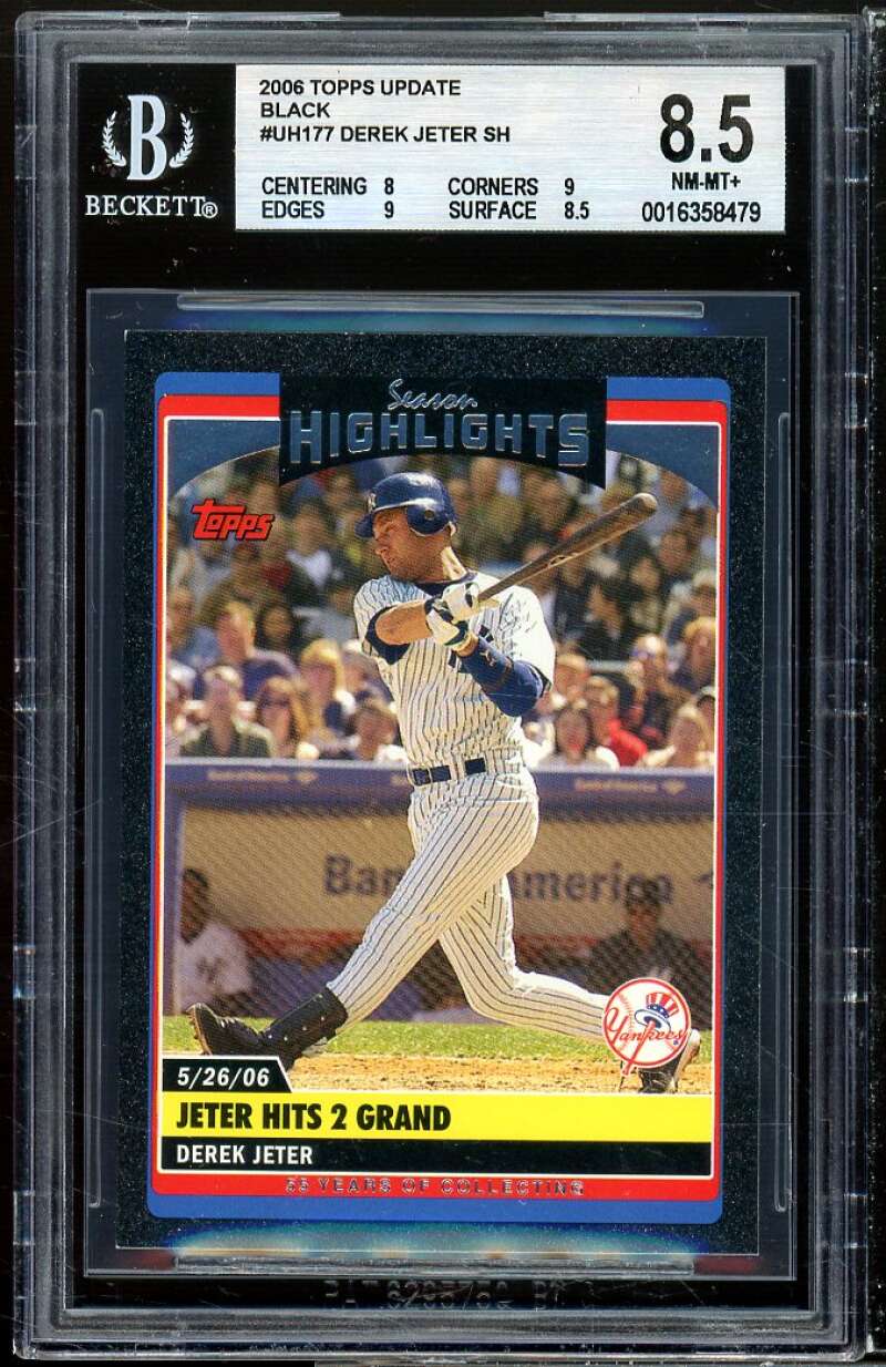 Derek Jeter Card 2006 Topps Update Black #uh177 (pop 1) BGS 8.5 (8 9 9 8.5) Image 1