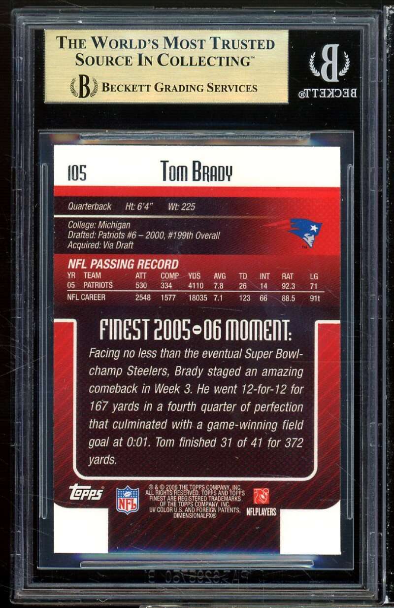 Tom Brady Card 2006 Finest #105 (pop 5) BGS 9.5 Image 2