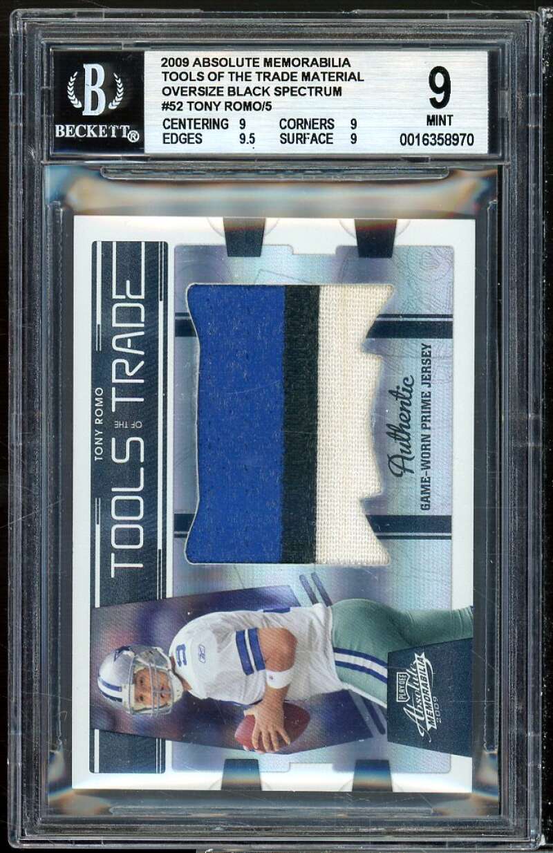 Tony Romo 2009 Absolute Mem Tools Trade Black Spectrum (1/5) (pop 1) #52 BGS 9 Image 1