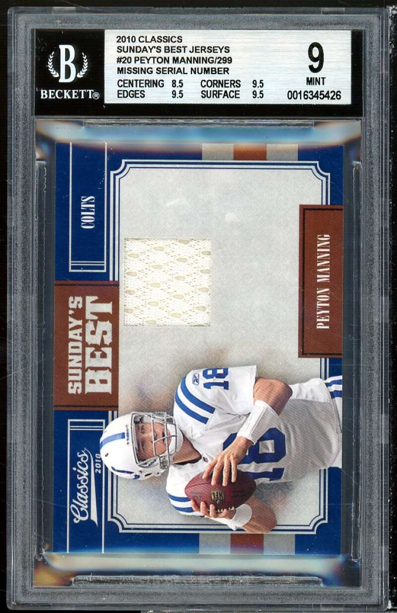 Peyton Manning 2010 Classics Sunday's Best jerseys #20 BGS 9 (8.5 9.5 9.5 9.5) Image 1