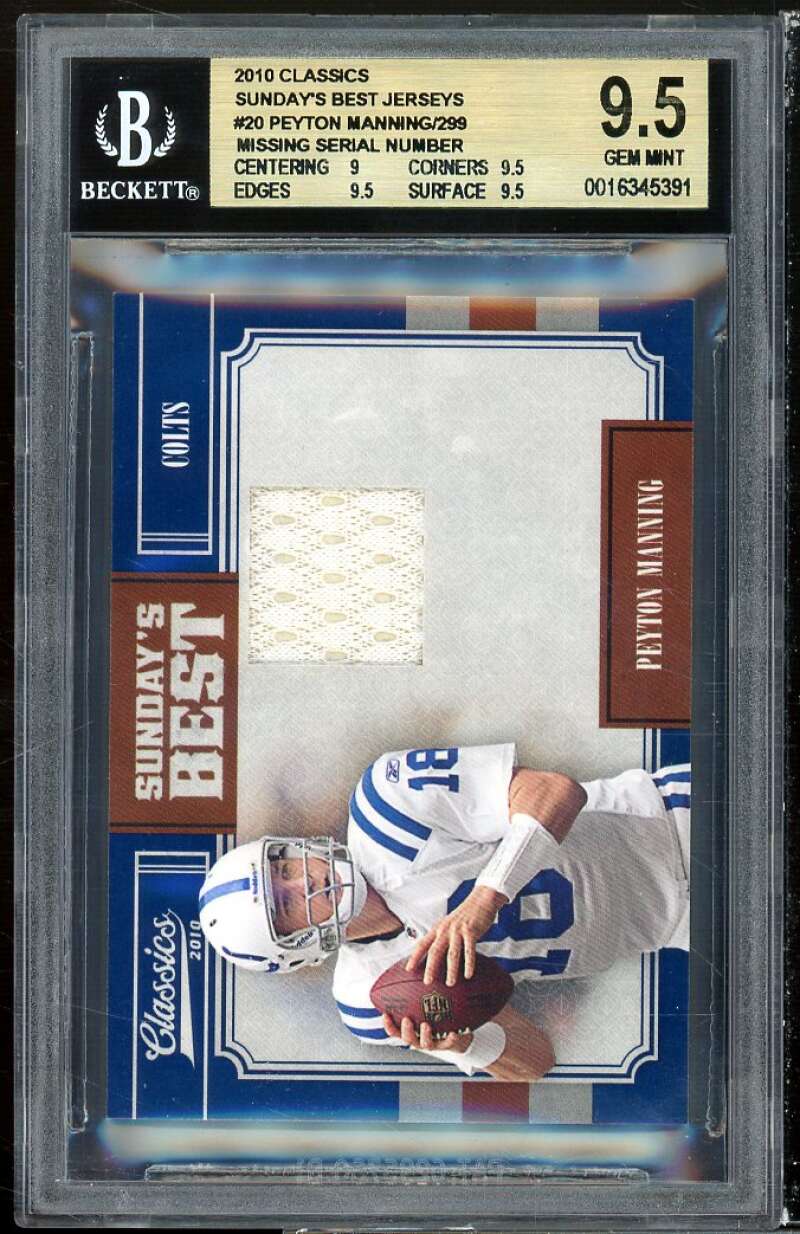 Peyton Manning 2010 Classics Sunday's Best jerseys #20 BGS 9.5 (9 9.5 9.5 9.5) Image 1