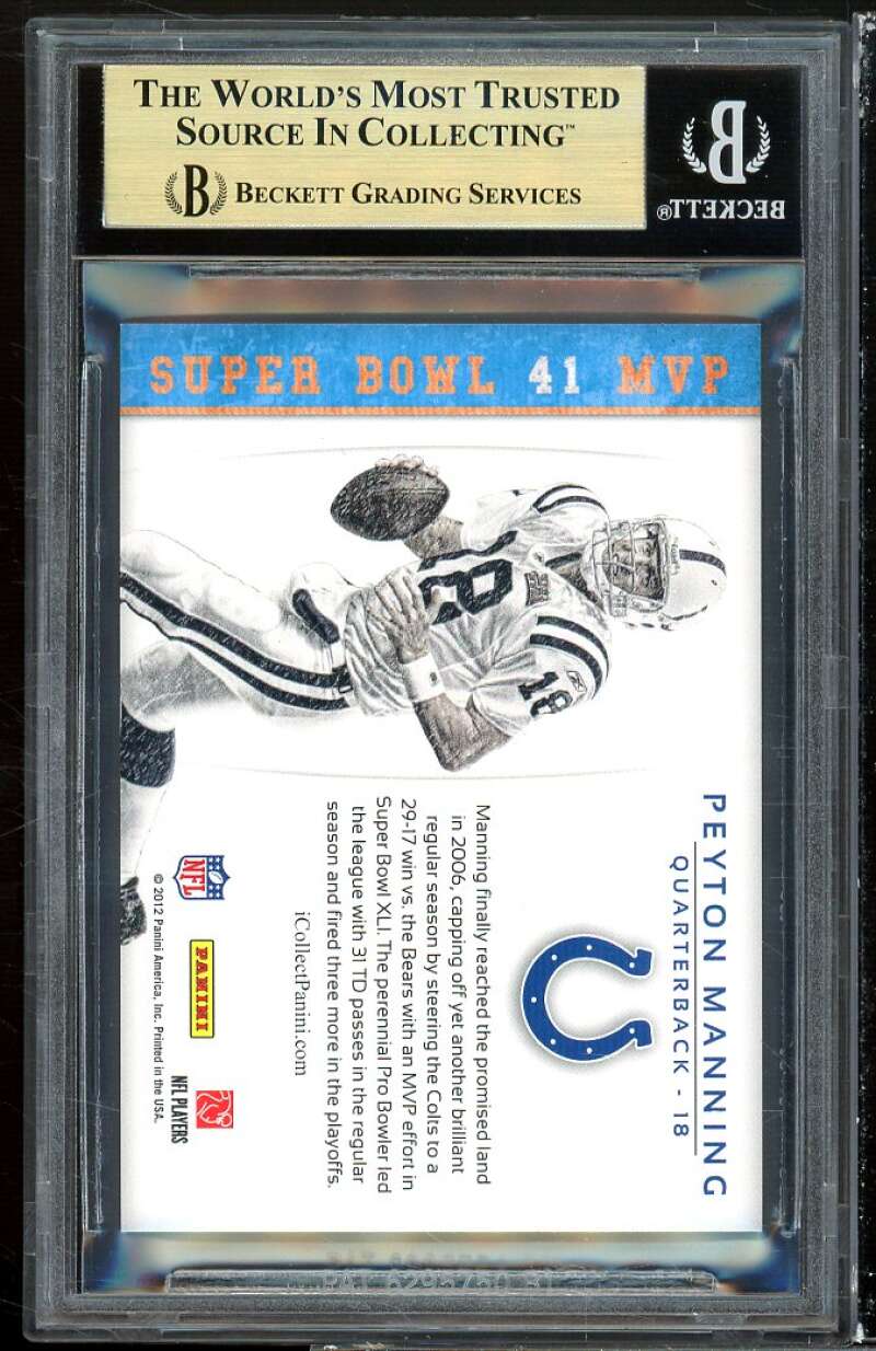 Peyton Manning Card 2012 Panini Super Bowl MVP Manufactured Patch #PM BGS 9.5 Image 2