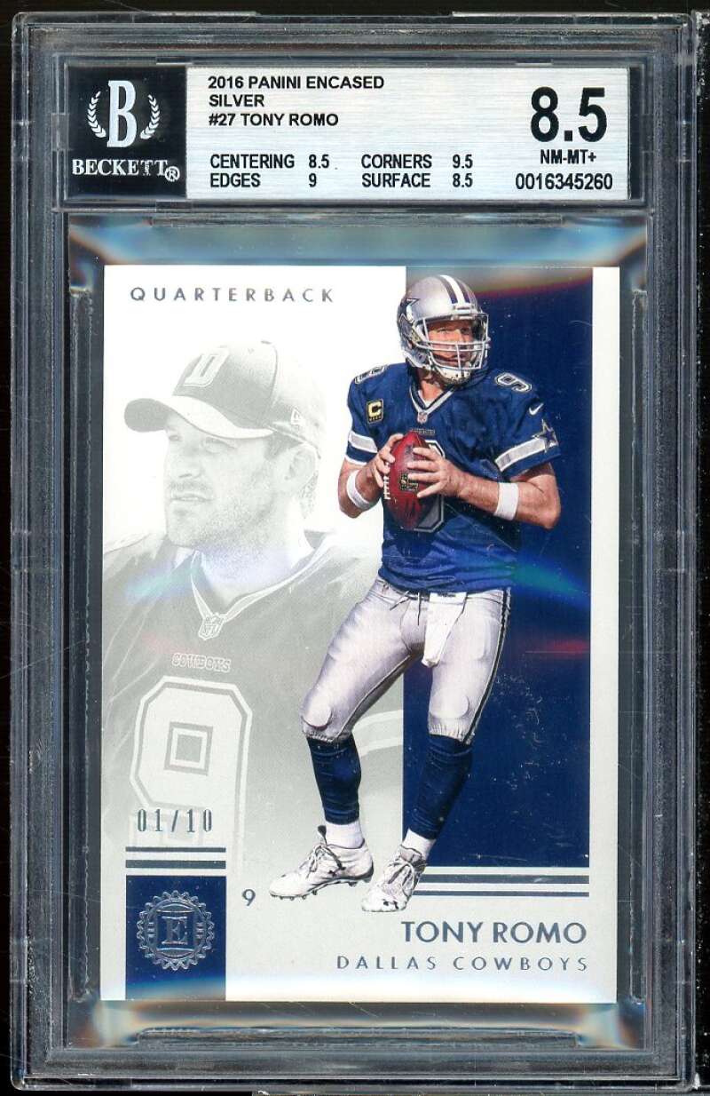 Tony Romo Card 2016 Panini Encased Silver #27 (#d 1/10) BGS 8.5 (8.5 9.5 9 8.5) Image 1