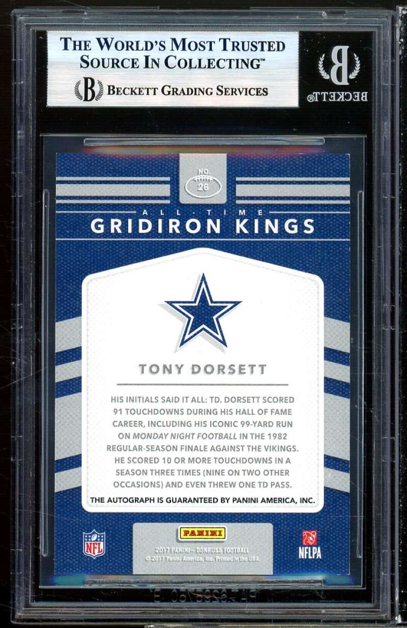 Tony Dorsett 2017 Donruss All-Time Gridiron Kings Autographs #26 (#d 7/10) BGS 9 Image 2