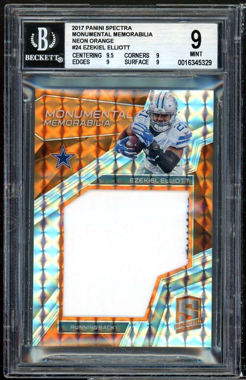 Ezekiel Elliott 2017 Panini Spectra Monumental MemNeon Orange #24 (3/5) BGS 9 Image 1