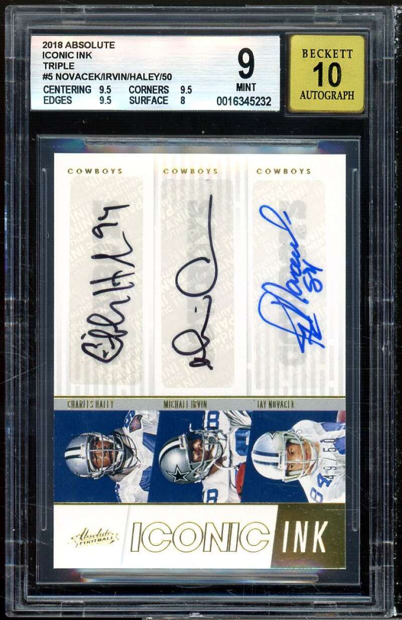 Novacek /Michael Irvin /Charles Haley 2018 Absolute Iconic Ink Triple #5 BGS 9 Image 1