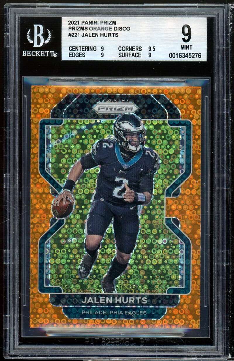 Jalen Hurts Card 2021 Panini Prizm Prizms Orange Disco #221 BGS 9 (9 9.5 9 9) Image 1