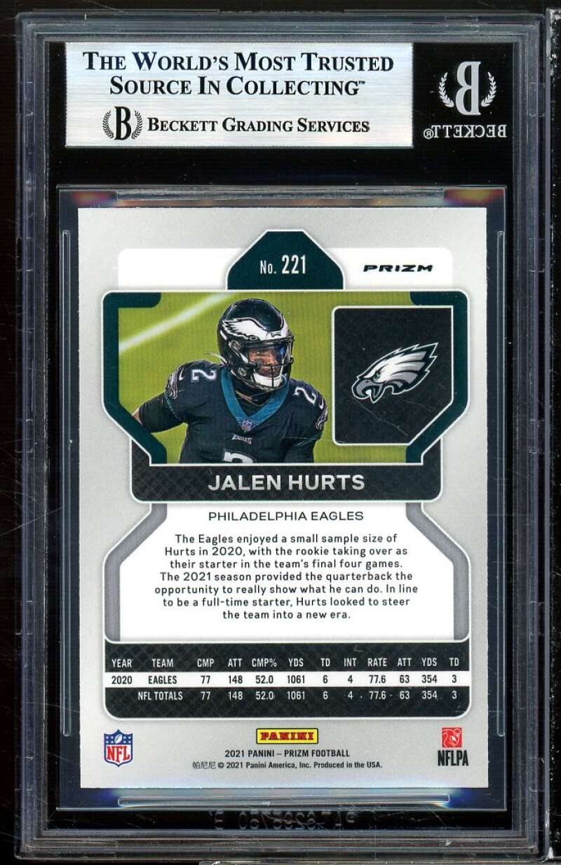 Jalen Hurts Card 2021 Panini Prizm Prizms Orange Disco #221 BGS 9 (9 9.5 9 9) Image 2