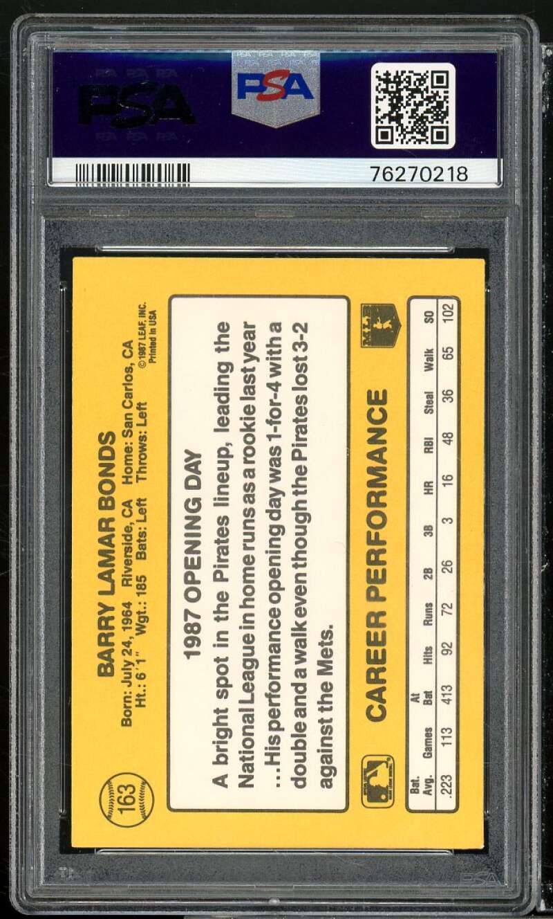 Barry Bonds Rookie Card 1987 Donruss Opening Day #163 PSA 9