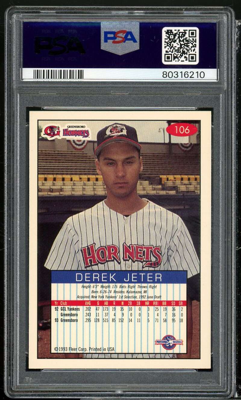 Derek Jeter Rookie Card 1993 Fleer Excel #106 PSA 10 Image 2