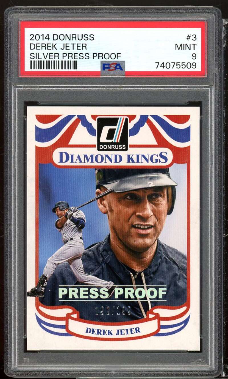 Derek Jeter Card 2014 Donruss Silver Press Proof #3 PSA 9 Image 1