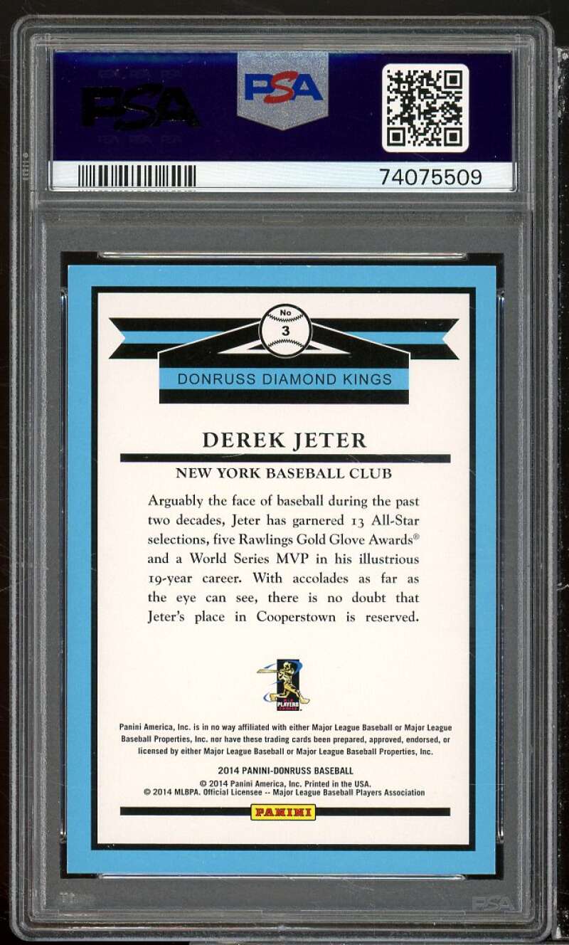 Derek Jeter Card 2014 Donruss Silver Press Proof #3 PSA 9 Image 2