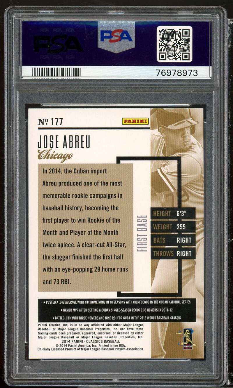 Jose Abreu Rookie Card 2014 Panini Classics #177 PSA 10 Image 2