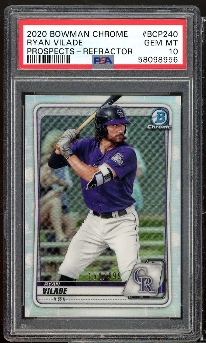 Ryan Vilade Rookie Card 2020 Bowman Chrome Prospects Refractors #BCP240 PSA 10 Image 1