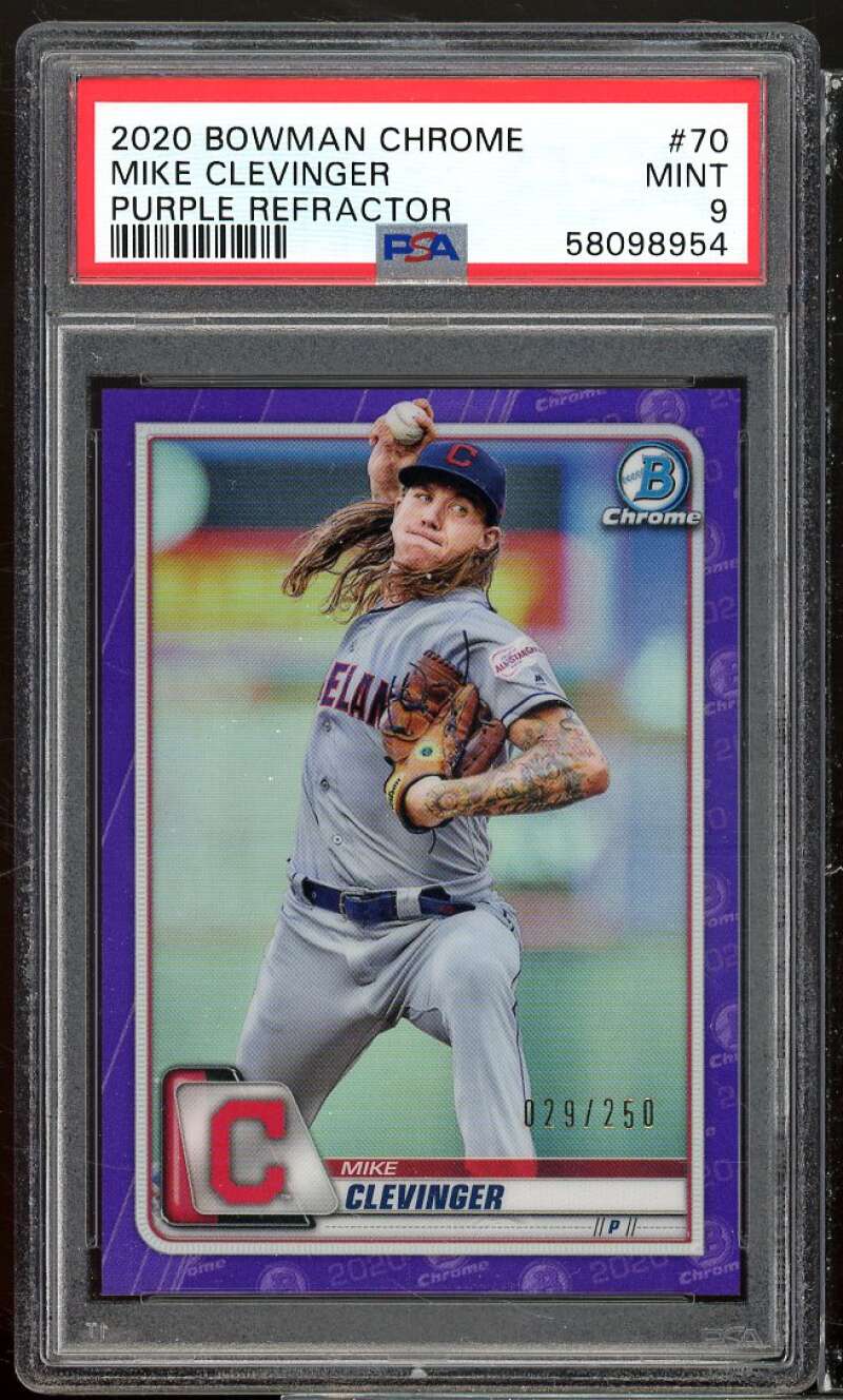 Mike Clevinger Rookie Card 2020 Bowman Chrome Purple Refractor #70 PSA 9 Image 1